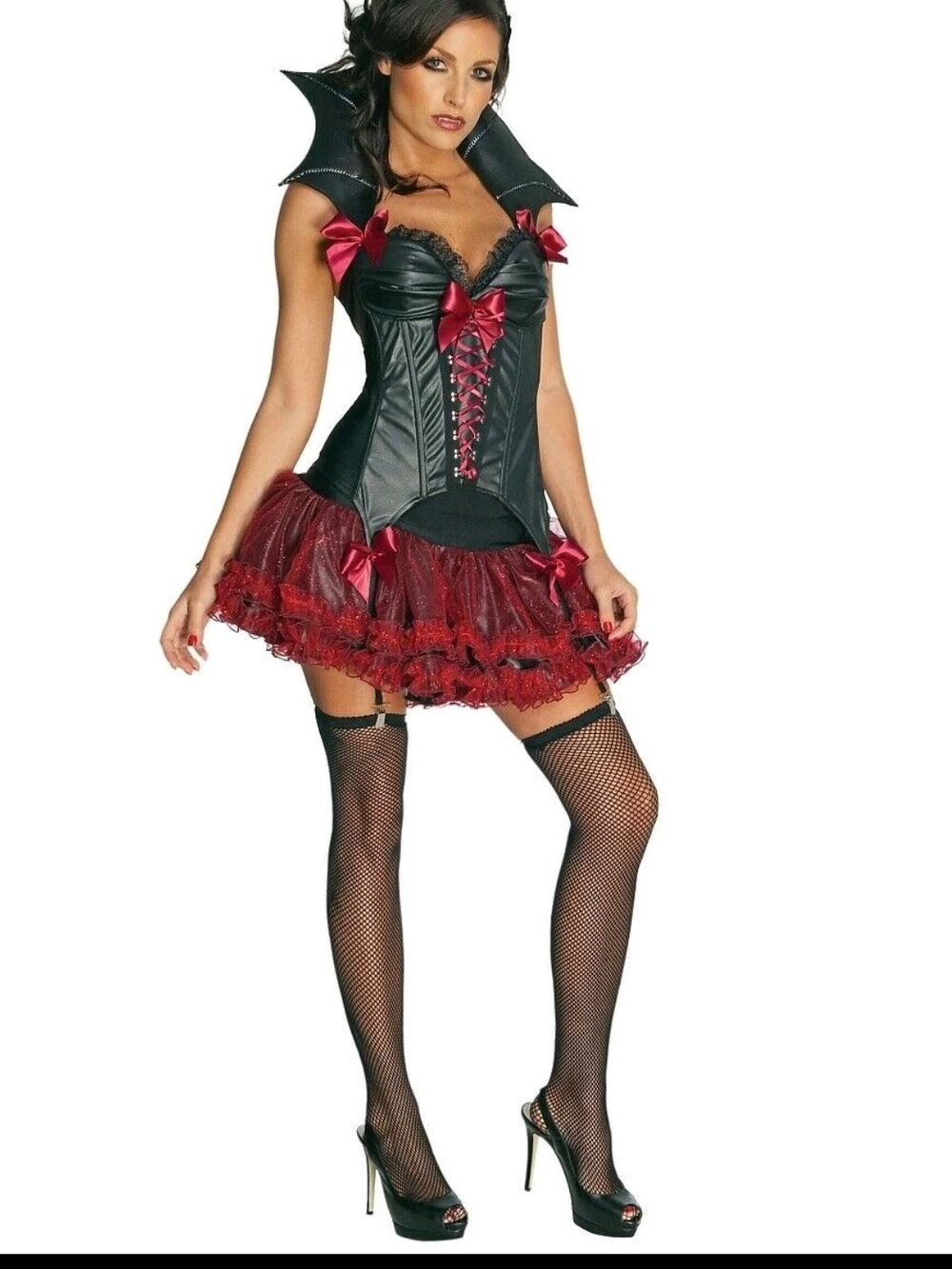 New Plus Size XS Extra Small Black Red Vampire Outfit Halloween Costume